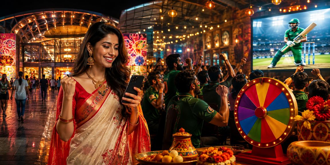 A young woman in a saree in Dhaka enjoying cricket betting